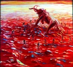 MEN SURROUNDING PACHYDERM